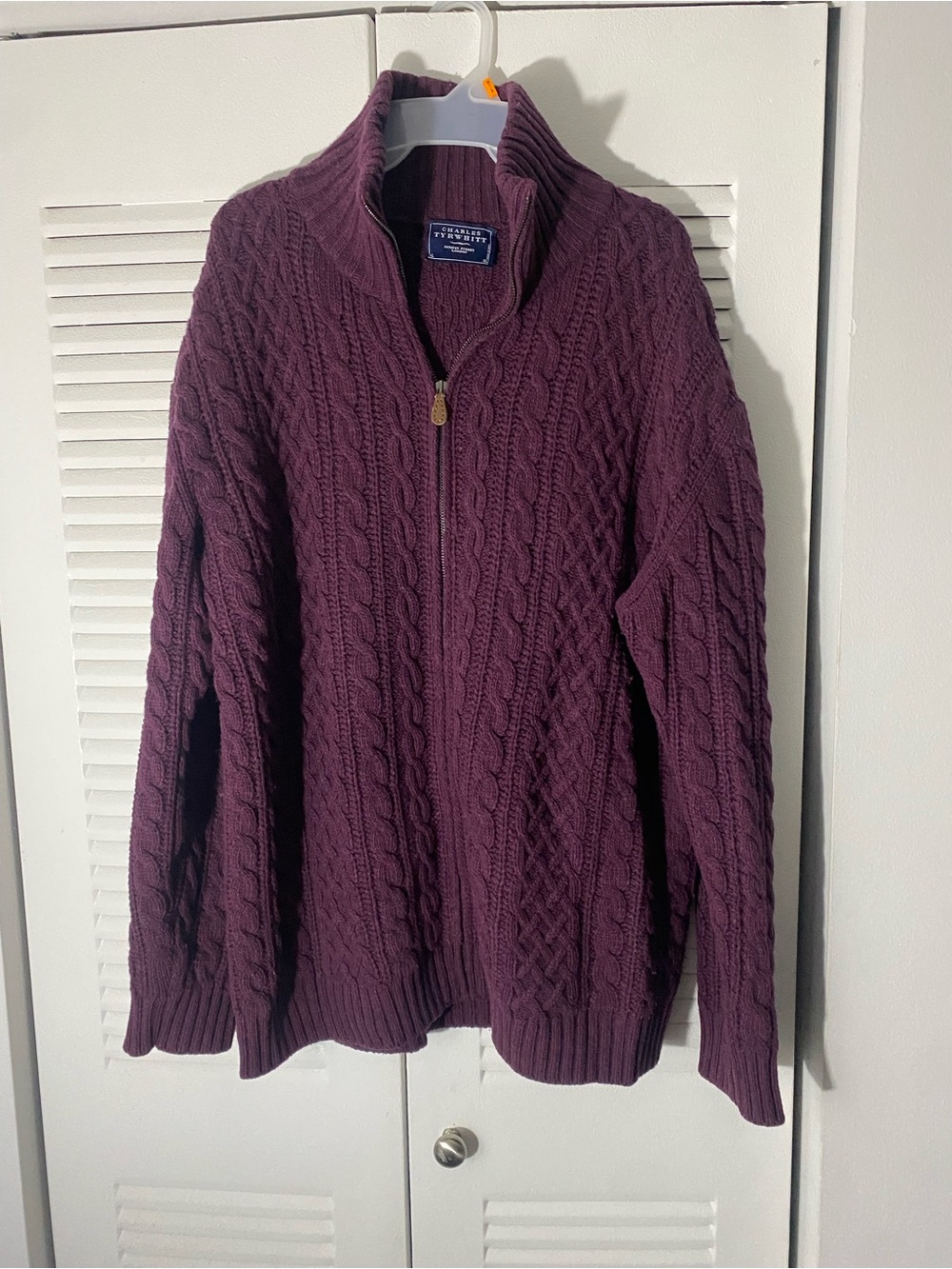 Charles Tyrwhitt Cable-Knit Zip Sweater - Plum